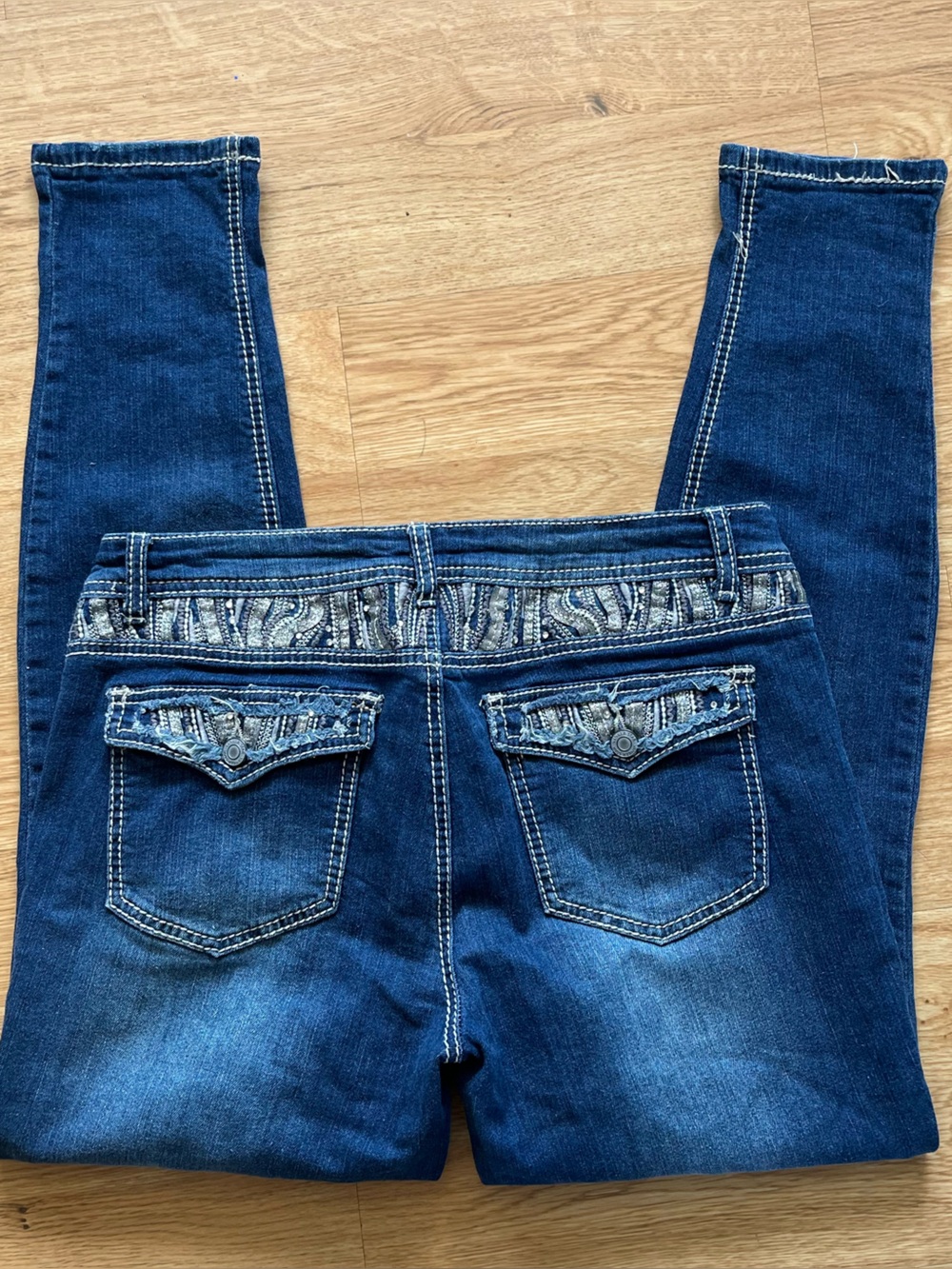 Vanilla Star Jeans Juniors Size 13 Dark Wash Skinny Denim Embroidered Y2K